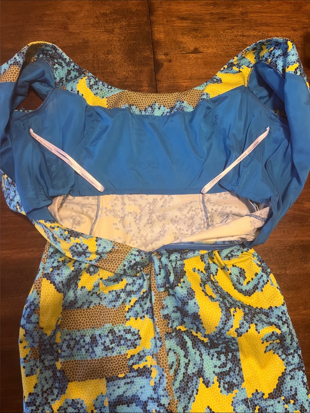Versace Collection Mosaic Yellow,Blue and Brown Square-Neck Midi Dress - Picture 9 of 15